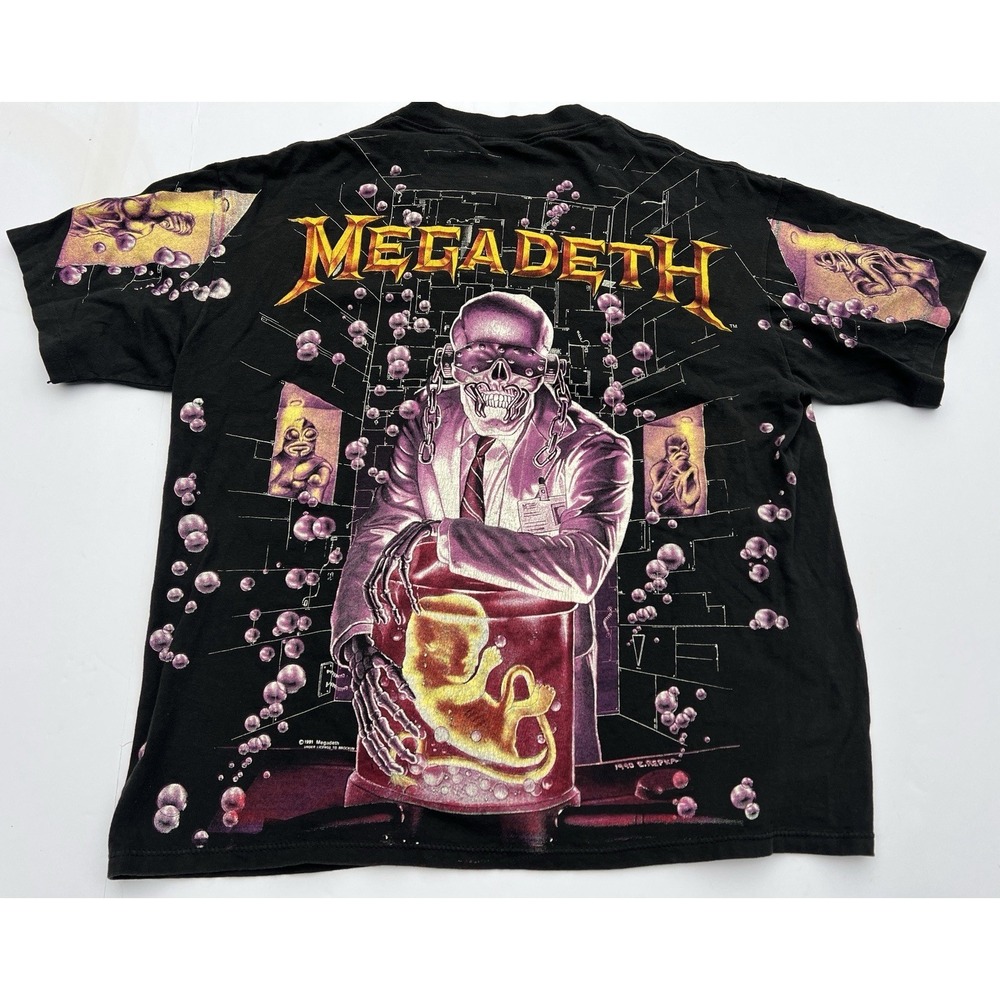 Vintage 1991 Megadeth Rust In Peace Brockum All Over Print T Shirt XL USA - Picture 2 of 16